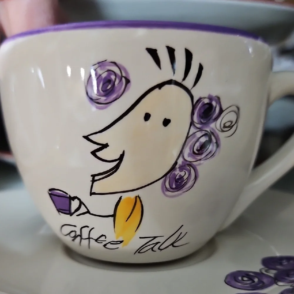 Tabletops Lifestyles Coffee Buzz Cup & Saucer Set - Whimsical Purple/Yellow